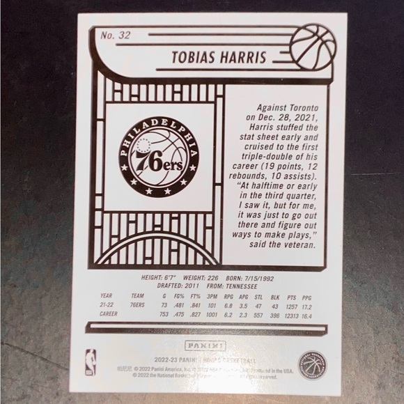 Tobias Harris - BIue Panini 2022-23 Hoops #32 - Picture 2 of 2